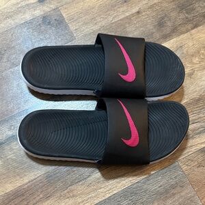 Nike Black Slides with Pink Swoosh